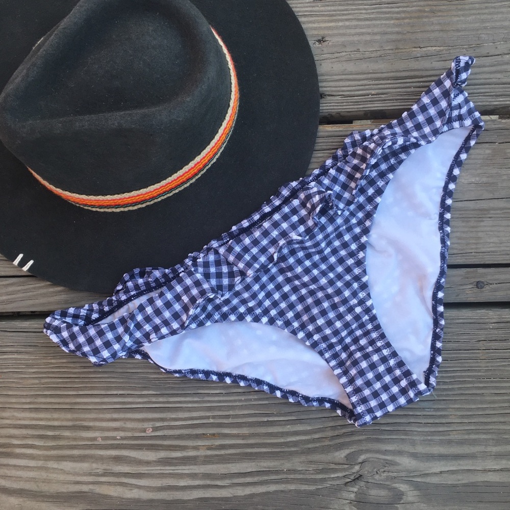 J. Crew Blue and White Gingham Ruffle Bikini Bottom NWT